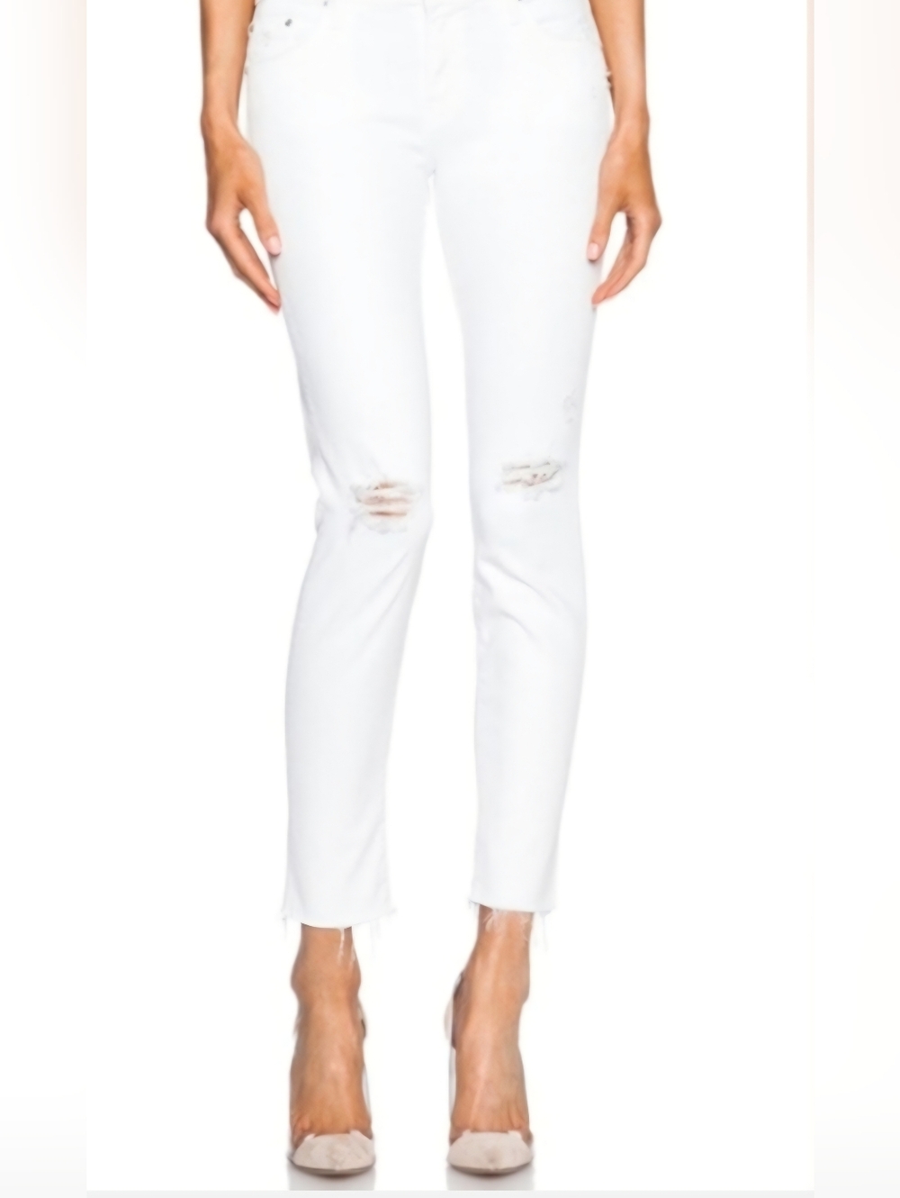 MOTHER Denim The Locker Ankle Fray White